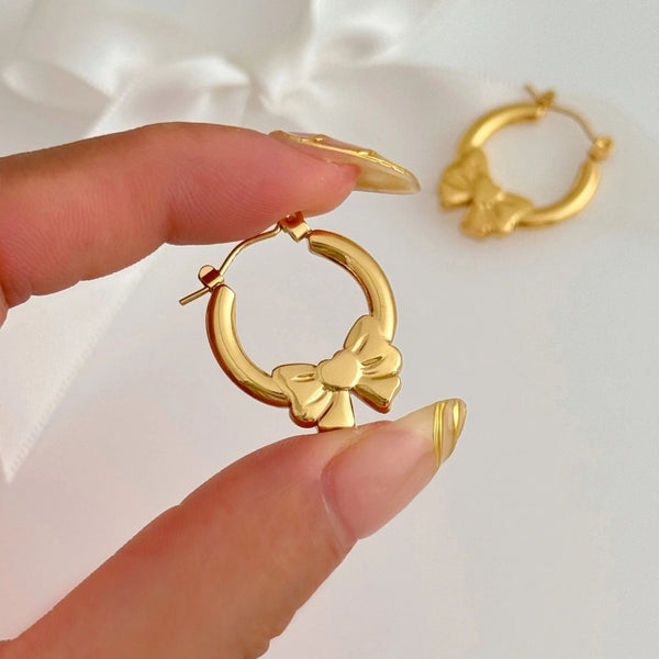 Anti Tarnish Small stylish Bow Hoops Earrings Boho Bloom