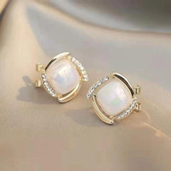 Gold Pearl Square Stud Earrings Boho Bloom