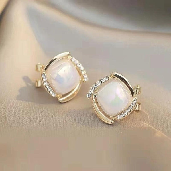 Gold Pearl Square Stud Earrings Boho Bloom