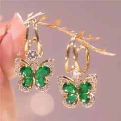Crystal Green Butterfly Gold Drop Earring Boho Bloom