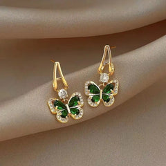 Crystal Green Butterfly Gold Drop Earring Boho Bloom
