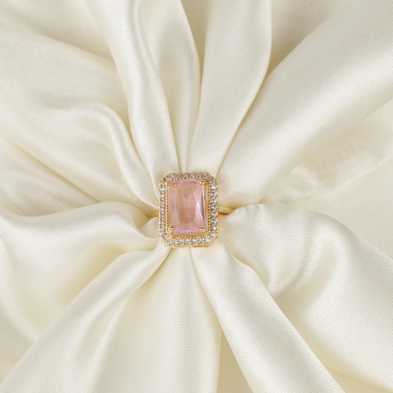 Women Pink Square ring Boho Bloom