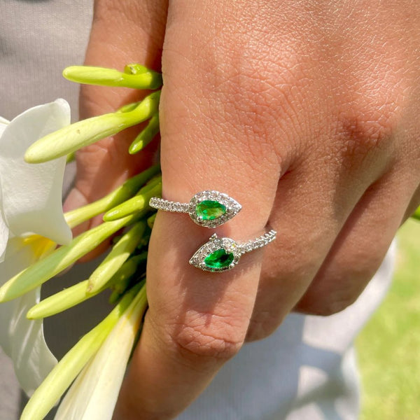 Dual Gem Green Ring Boho Bloom
