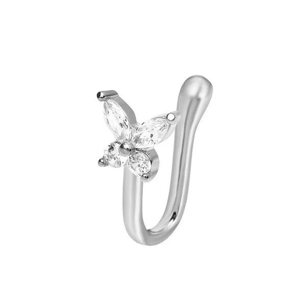 Fake nose clip silver Butterfly Stone Piercing Beauty NX