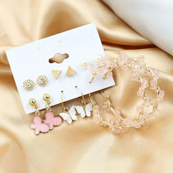 Pink Earring Fashion Card Combo of 6 Pairs Boho Bloom