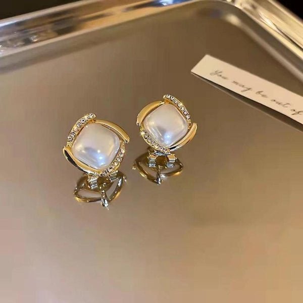 Gold Pearl Square Stud Earrings Boho Bloom