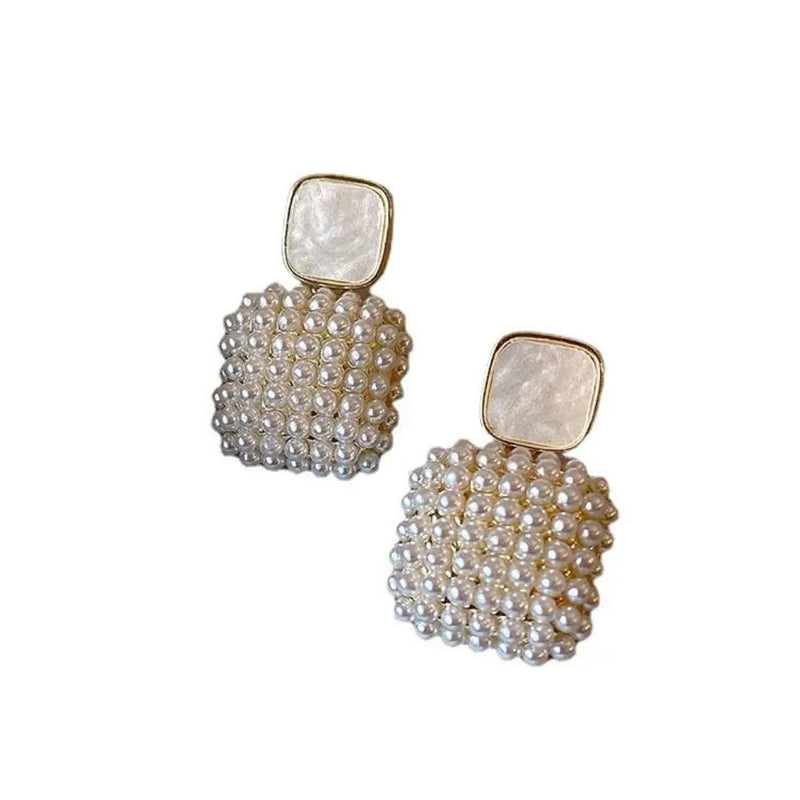 Double Square Golden Pearl Earring Boho Bloom