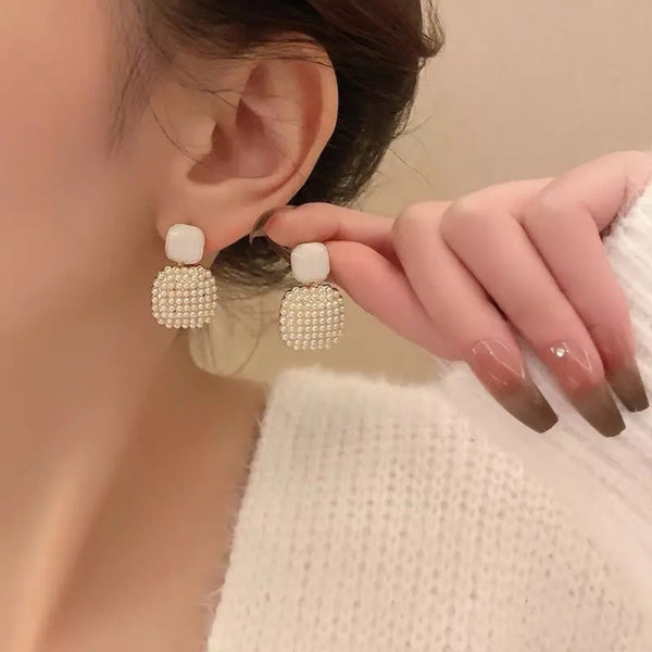 Double Square Golden Pearl Earring Boho Bloom
