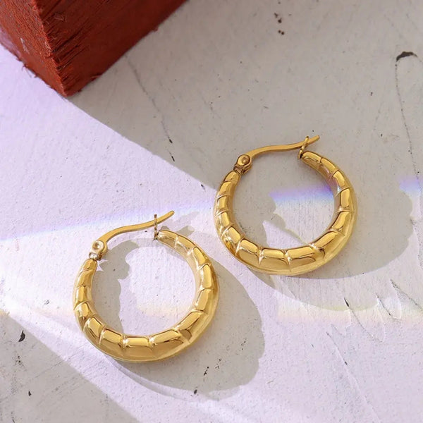 Anti tarnish C Shaped Gold Hoop Earrings Boho Bloom