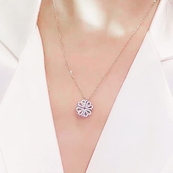 Rose Gold Plated Clover Magnet Leaf Pendent Chain Necklace Boho Bloom