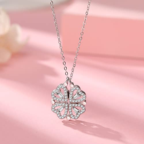 Silver Plated Clover Magnet Leaf Pendent Chain Necklace Boho Bloom