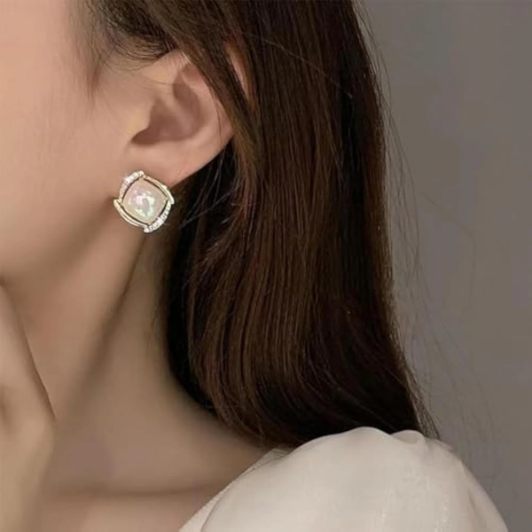 Elegant Gold-Plated Opal Stud Earrings with Zircon Boho Bloom