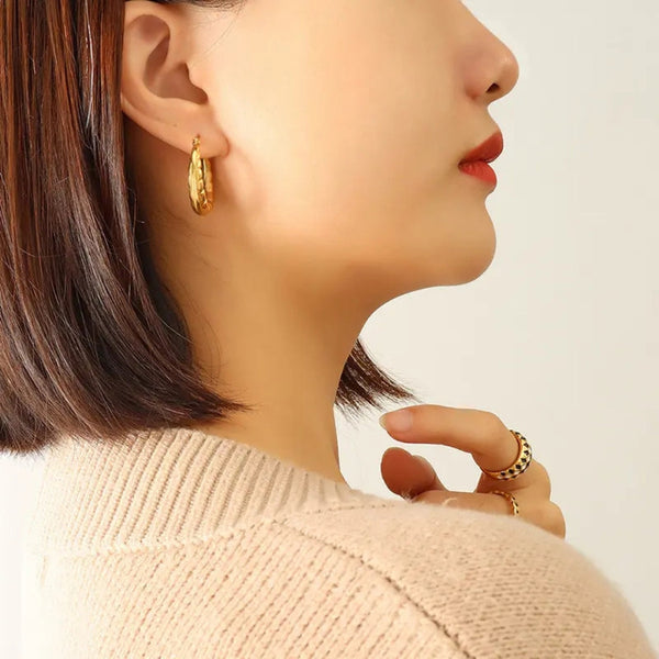 Anti tarnish C Shaped Gold Hoop Earrings Boho Bloom