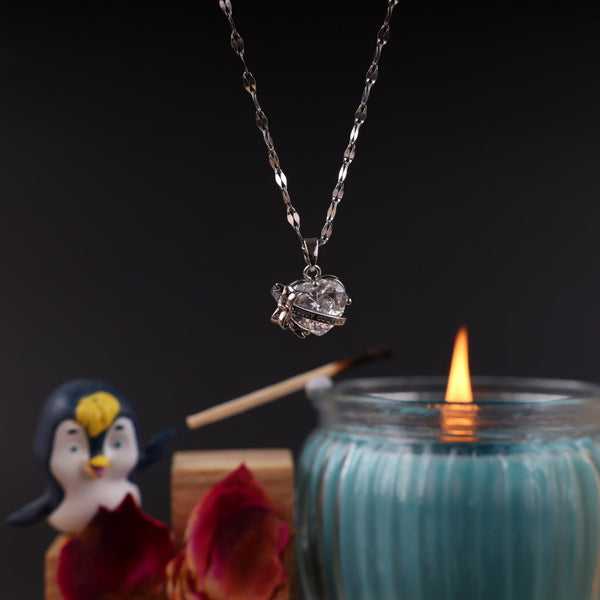Silver Chain with Heart Shape Pendant Necklace Boho Bloom