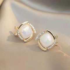 Gold Pearl Square Stud Earrings Boho Bloom