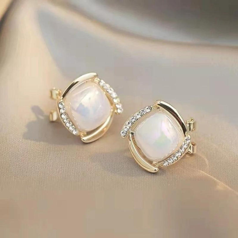 Gold Pearl Square Stud Earrings Boho Bloom