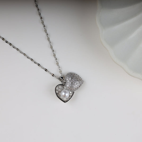 Sterling Silver Open Heart Pearl Pendant Necklace Boho Bloom