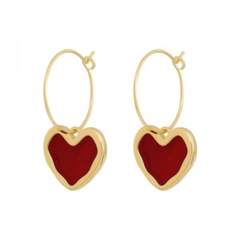 Golden Plated Red Heart Hoop Earring Boho Bloom