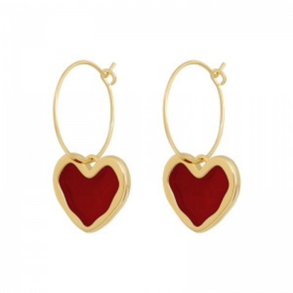 Golden Plated Red Heart Hoop Earring Boho Bloom