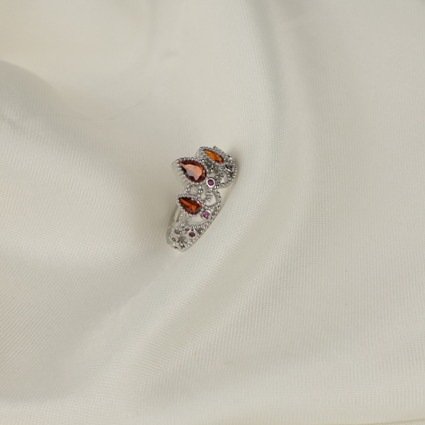 Silver Krishna Crown with Gemstone Ring BeautyNX.com