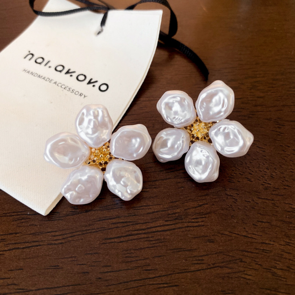 White Pearls and Flowers Earrings Boho Bloom