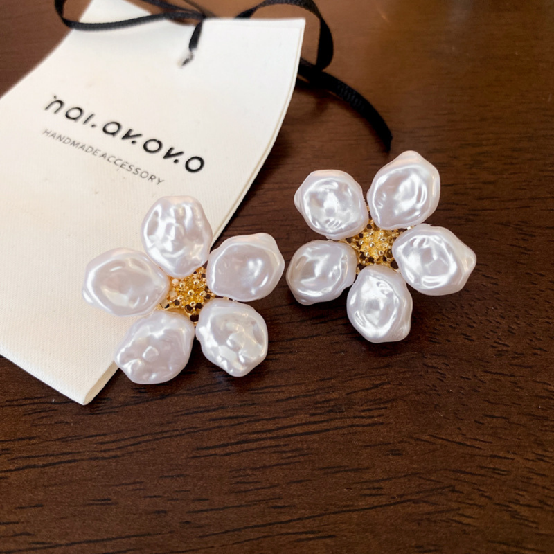 White Pearls and Flowers Earrings Boho Bloom