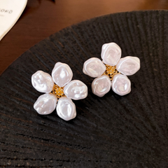 White Pearls and Flowers Earrings Boho Bloom