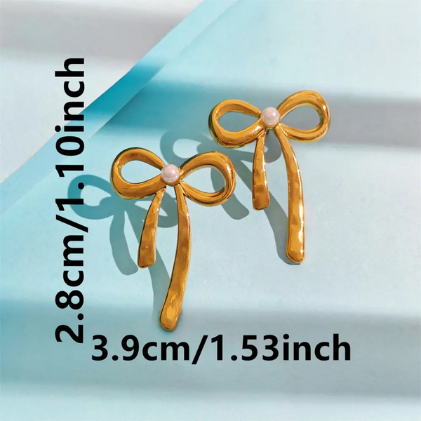 Anti Tarnish Golden Bow Tie Stud Earrings Boho Bloom