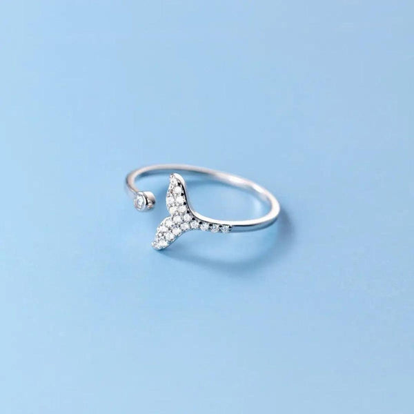 Silver Whale Tail Open Ring Boho Bloom