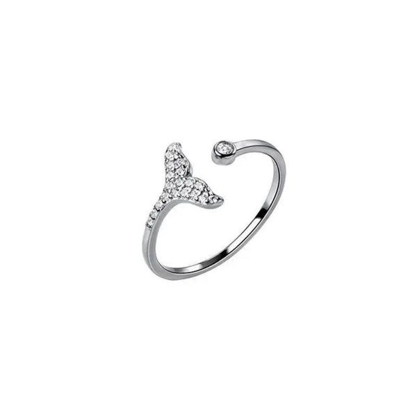 Silver Whale Tail Open Ring Boho Bloom