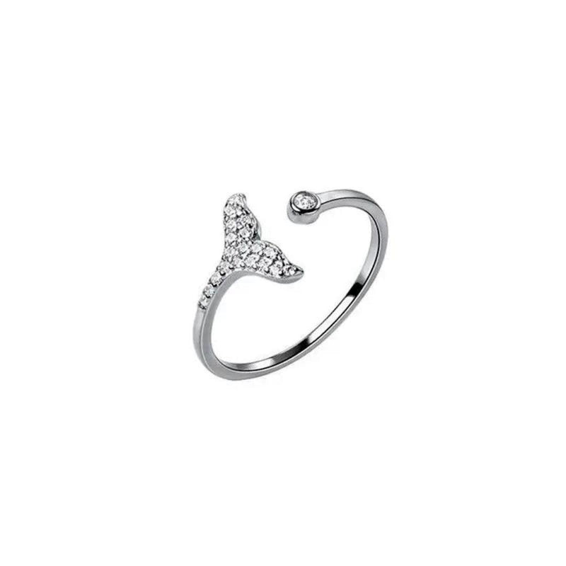 Silver Whale Tail Open Ring Boho Bloom