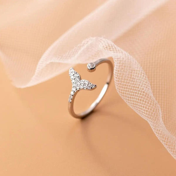 Silver Whale Tail Open Ring Boho Bloom