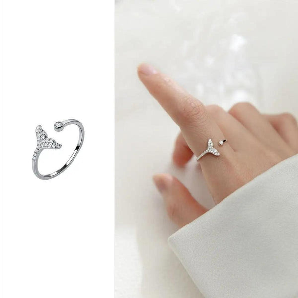 Silver Whale Tail Open Ring Boho Bloom