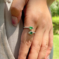 Dual Gem Green Ring Boho Bloom