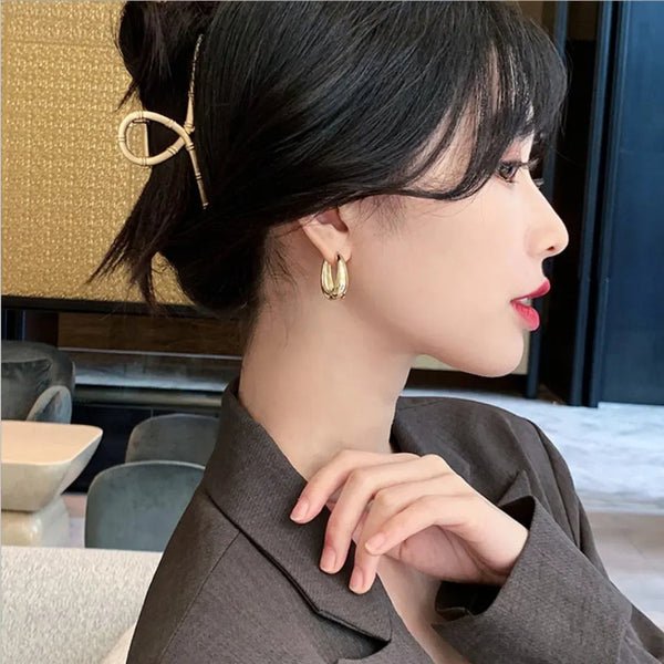 Gold Elegant Geometric Oval Hoop Earrings Boho Bloom