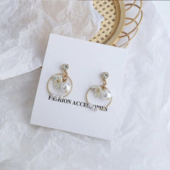 White Circle Flower Zircon Pearl Earrings Boho Bloom
