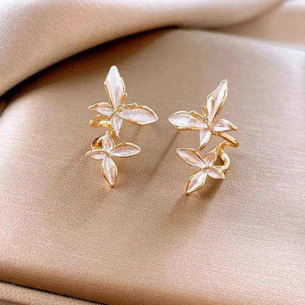 White Vintage Double Butterfly Earrings Boho Bloom