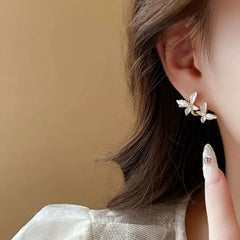 White Vintage Double Butterfly Earrings Boho Bloom