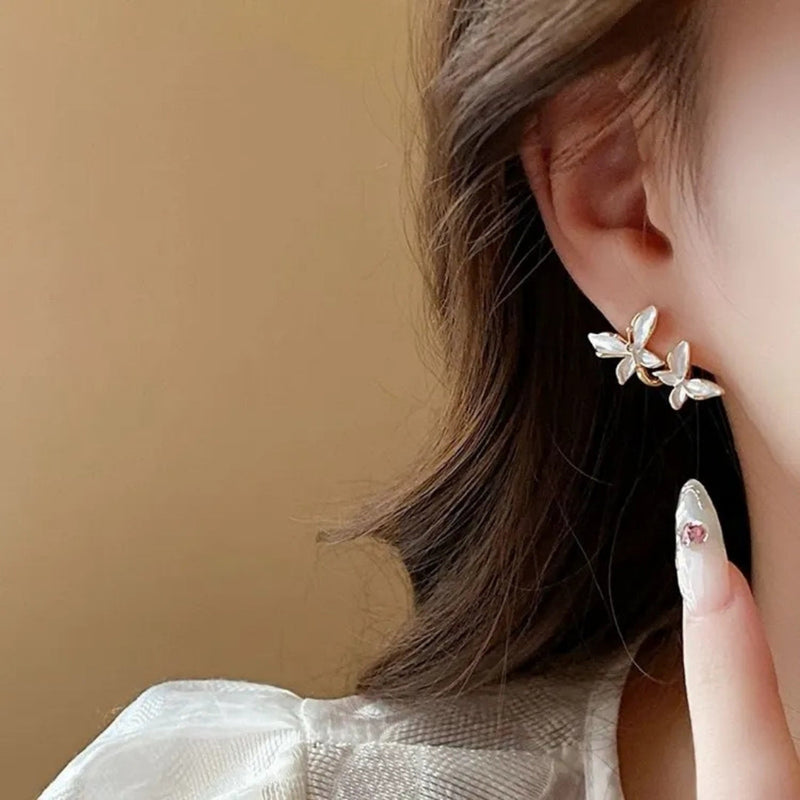 White Vintage Double Butterfly Earrings Boho Bloom
