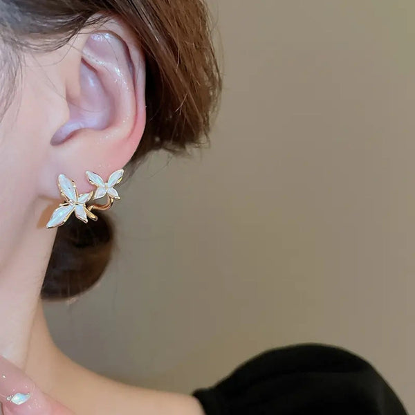 White Vintage Double Butterfly Earrings Boho Bloom