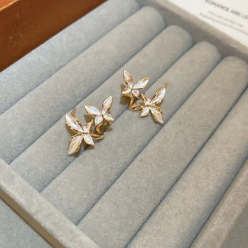 White Vintage Double Butterfly Earrings Boho Bloom