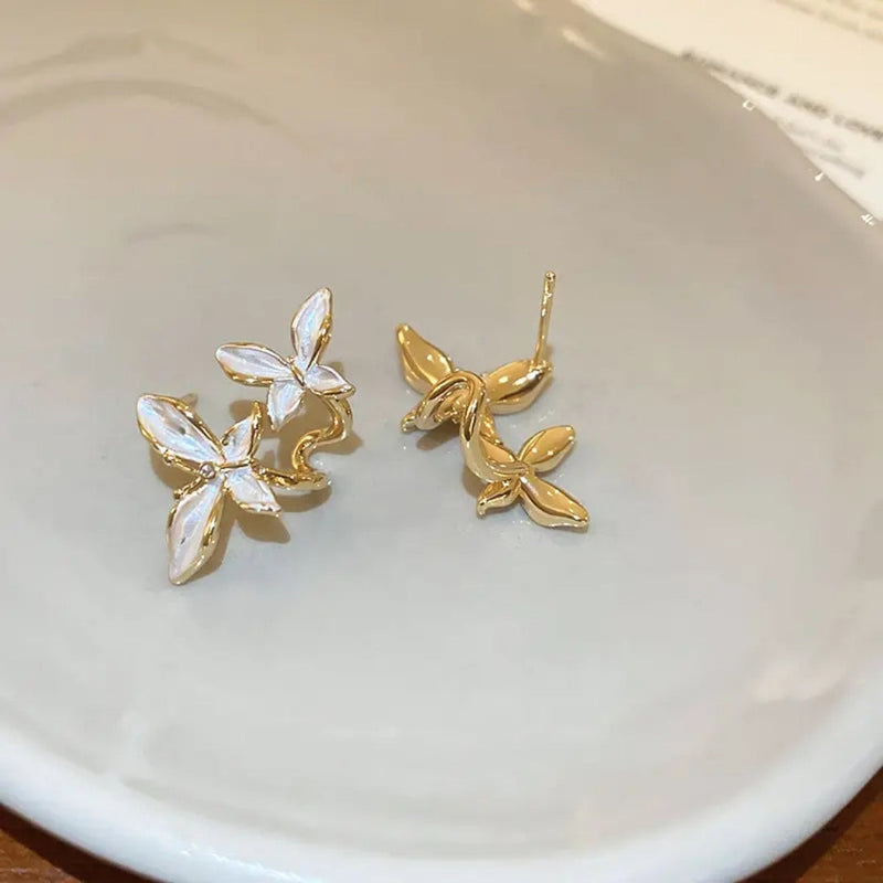 White Vintage Double Butterfly Earrings Boho Bloom