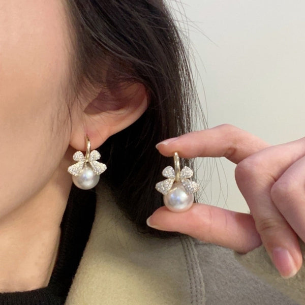 Gold Plated Rhinestone Knot Pearl Drop Earring Boho Bloom