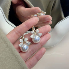 Gold Plated Rhinestone Knot Pearl Drop Earring Boho Bloom