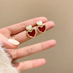Burgundy Red Enamel Heart Earrings Beauty NX