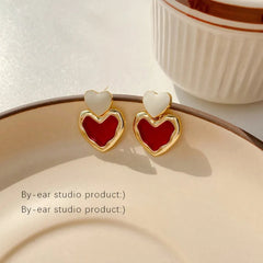 Burgundy Red Enamel Heart Earrings Beauty NX