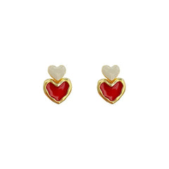 Burgundy Red Enamel Heart Earrings Beauty NX