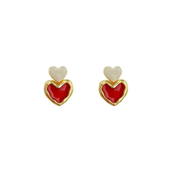 Burgundy Red Enamel Heart Earrings Beauty NX