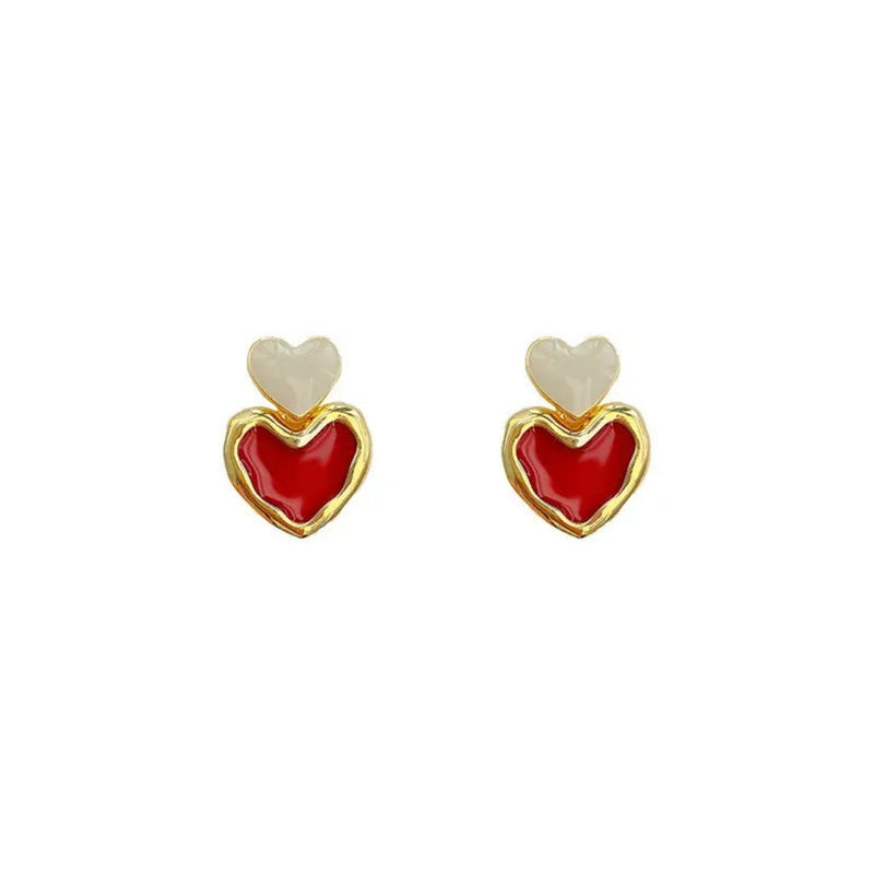 Burgundy Red Enamel Heart Earrings Beauty NX