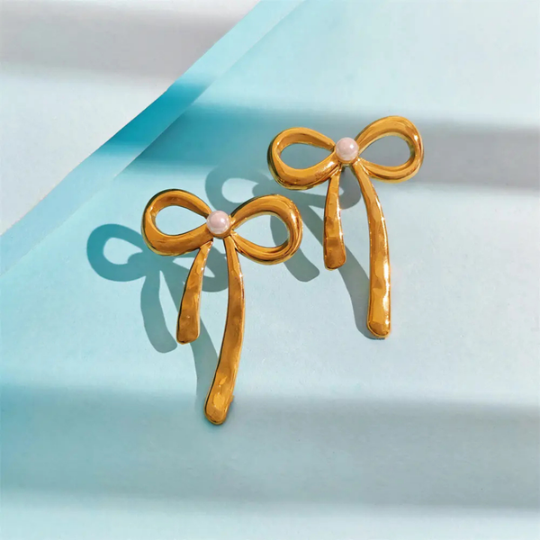 Anti Tarnish Golden Bow Tie Stud Earrings Boho Bloom